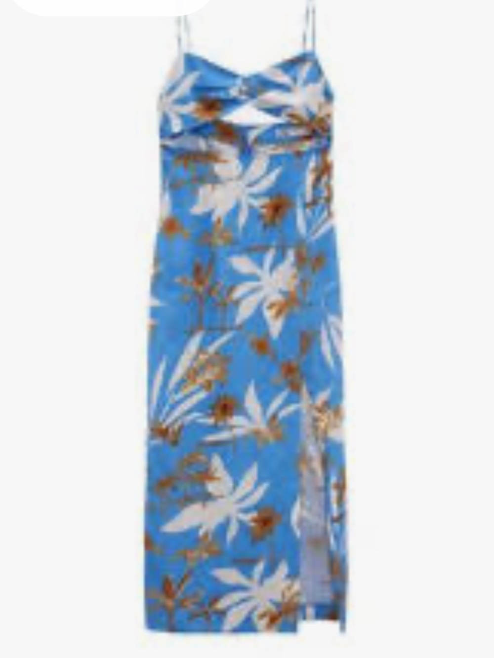 NWT Zara Blue Floral Cut-Out Midi Dress with Side Slit